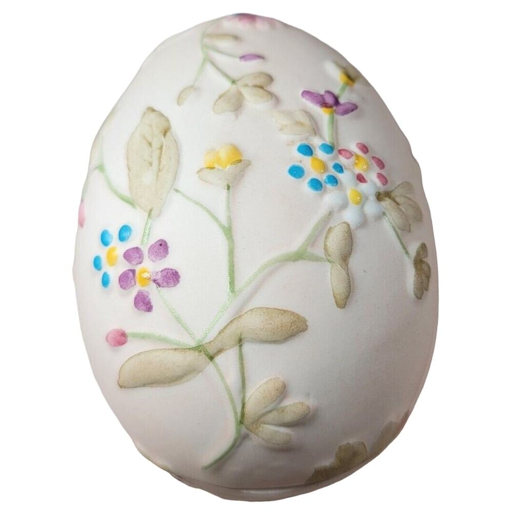 Trinket Box Hand Painted Egg Fine Bone China Raised Floral Vintage Cottagecore